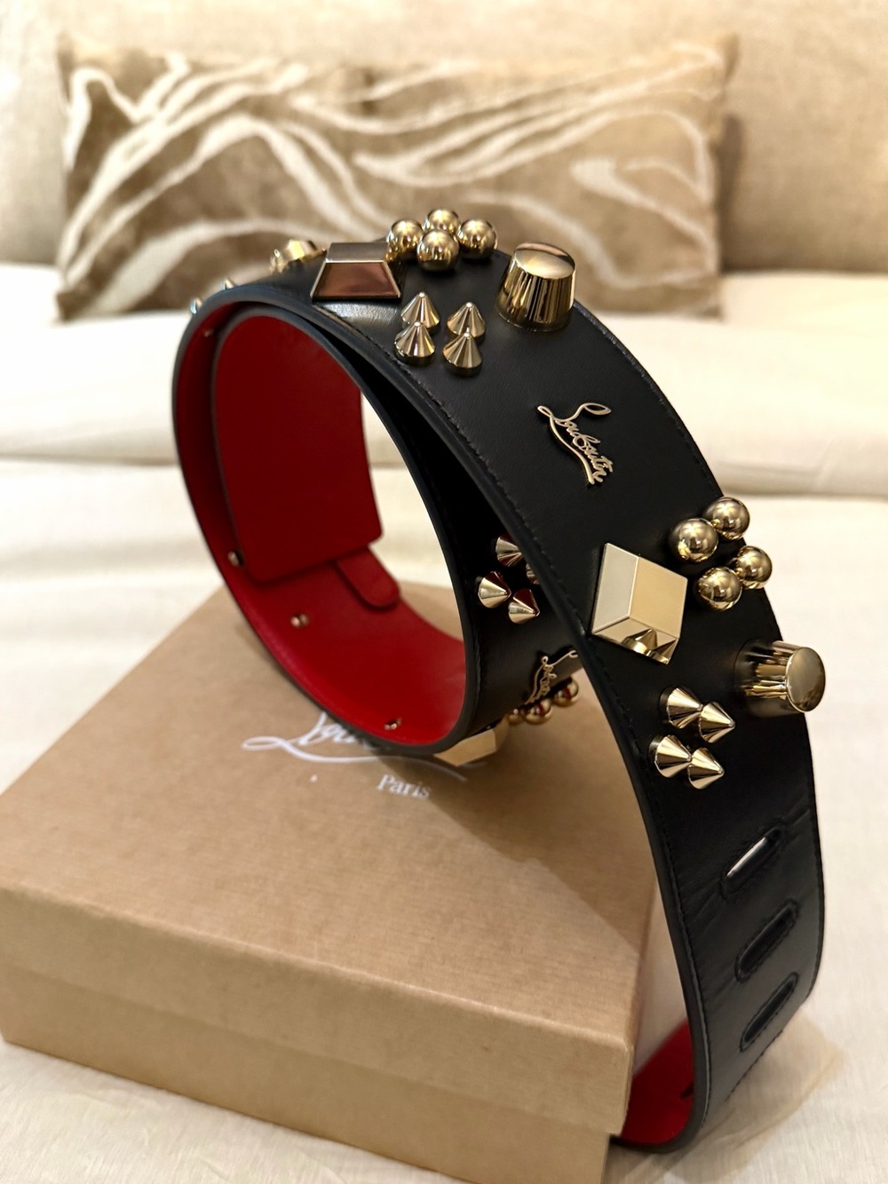 Christian Louboutin Black Multi Studded Carasky Wide Waist Belt 85/34